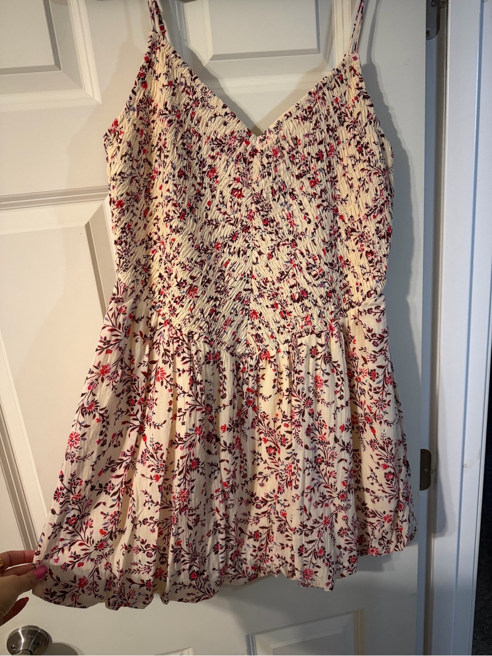 American Eagle Outfitters Cream Romper with Red Floral